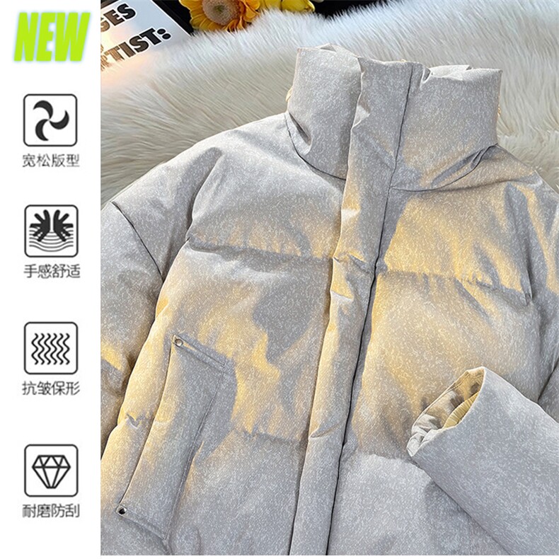 复古做旧冬装立领棉服男女棉衣外套光板面包服高街 HZ8819-P88图片