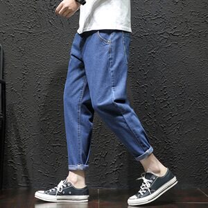 2021春秋季新日系复古修身直筒纯色大码男牛仔九分裤K069-P40图片