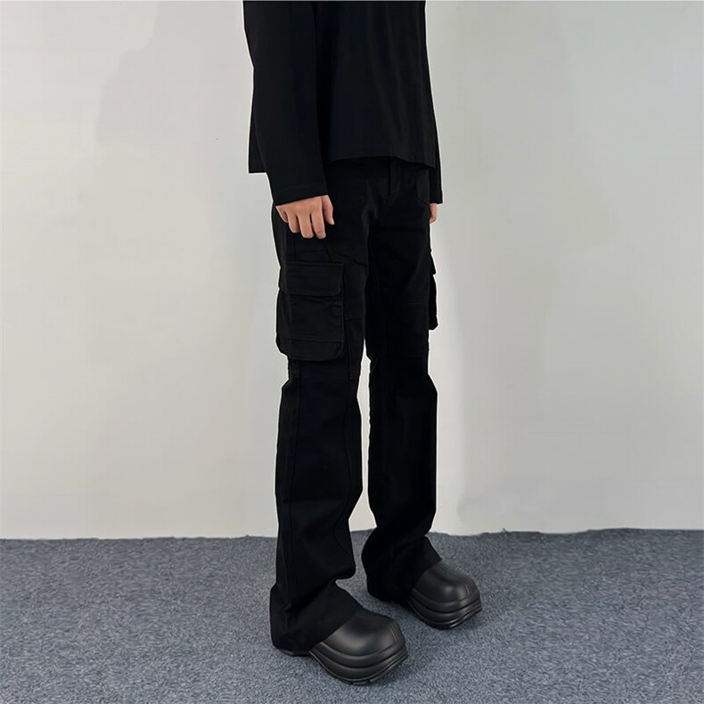 1506-1/NK551/P46大口袋工装裤男女潮牌美式高街修身显瘦微喇叭裤图片