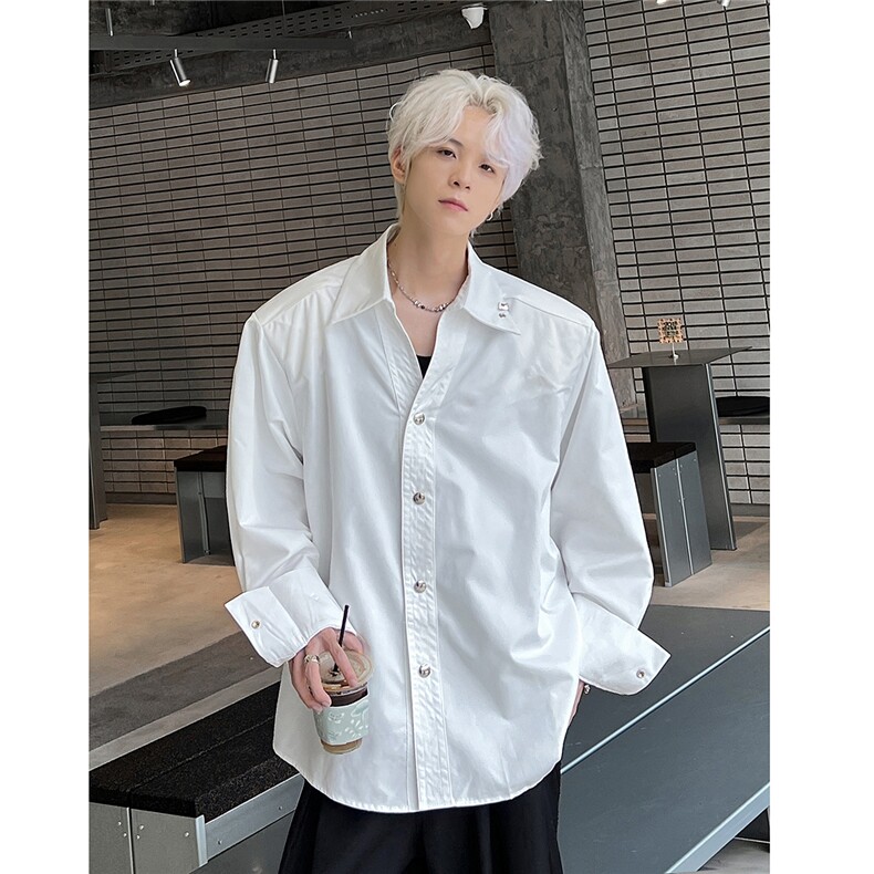 小众免烫垂感禁欲白衬衫男长袖金属纽扣廊型衬衣CS94-P63,男装衬衫,电商C307