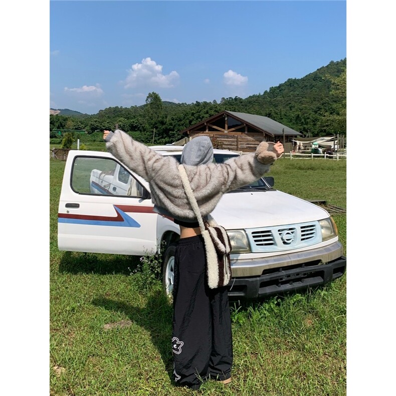 美式毛领可拆卸阔腿加绒休闲裤女宽松百搭垂感直筒拖地裤,男装卫衣,星座1210-1