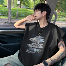 可48小时发货支持抖音得物来样二开240克重磅美式纯棉背心无袖t恤，男装T恤，电商A486