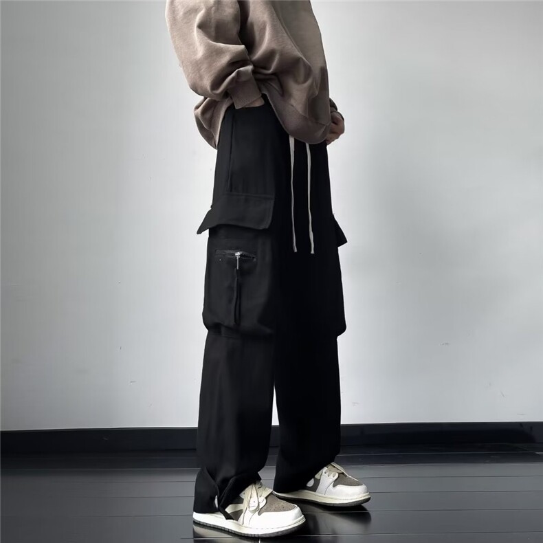 卷边搭扣裤子男宽松直筒秋款韩版潮流大码阔腿坠感九分休闲长裤,男装休闲裤,四季星座218-1