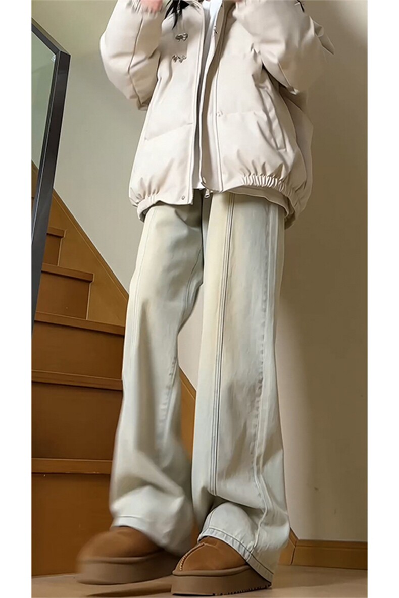 XZ213-DK2000-P55控68港风日系复古水洗拼接款阔腿拖地牛仔裤潮,男装牛仔裤,星座213