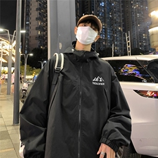 港风夜景时尚宽松字母印花连帽冲锋衣夹克F381P65控88，男装夹克，电商A247