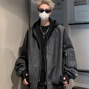 春秋季潮牌立领运动街头卫衣男女复古设计感情侣夹克外套图片