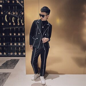 社会风小伙修身休闲商务西裤西服韩版西装两件套装D803-P165控205图片