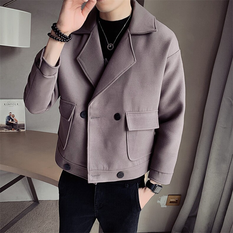 秋冬新款呢料呢子大衣无头风宽松短款外套A328-1982-P105，男装毛呢大衣，星座406