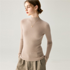 2025年秋季时尚百搭通勤简约休闲抽条半高，女装羊绒衫，戎禾素