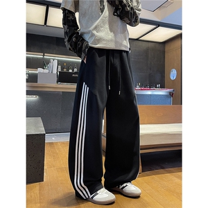 男士春秋运动风宽松垂感条纹休闲裤潮流设计感卫裤 特P48图片