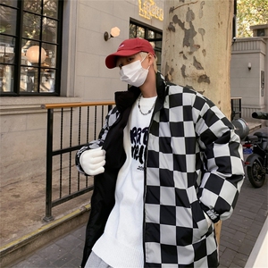 两面穿羽绒棉服外套男冬加厚潮牌oversize格子情侣面包服棉衣袄子图片