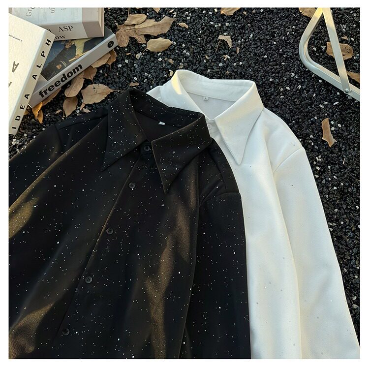 高级感反光满天星透气设计长袖衬衫男装时尚春夏季新款垫肩衬衣潮,男装衬衫,星座813-2