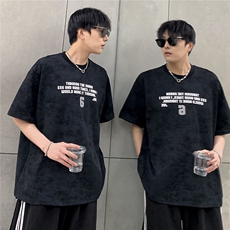 潮流蜡染宽松T恤夏季新款时尚宽松休闲短袖男字母印花T801-P30，男装T恤，电商C307A