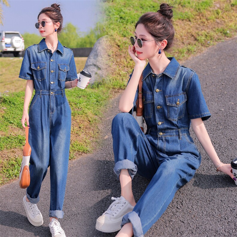 工装牛仔连体裤女欧货2025夏季新款高端气质高腰显瘦小个子连衣裤，女装连体裤，印象茜