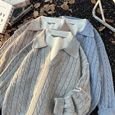 得物品质秋款男假两件毛衣麻花polo领针织衫线衣外套M991P55，男装Polo衫，星座1013-1