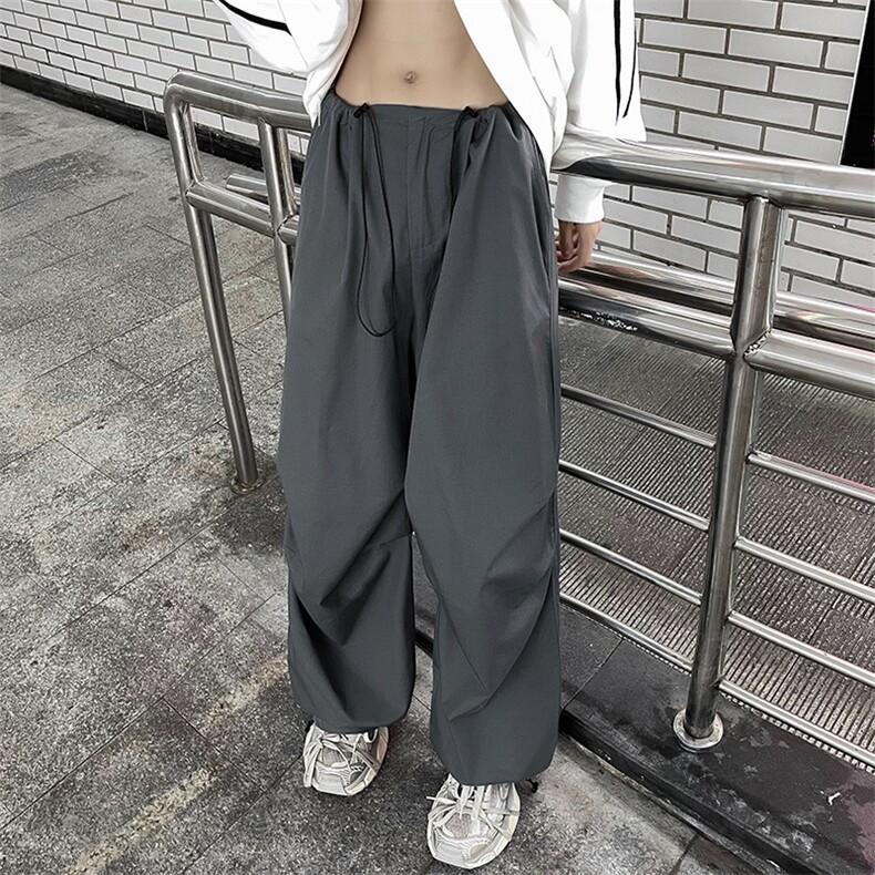 港风秋款男裤褶皱抽绳束脚直筒休闲冲锋裤长裤h013P40,男装休闲裤,星座1013-1
