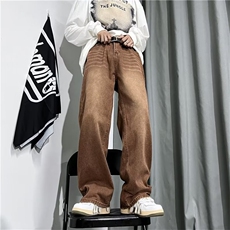 棕色牛仔裤男韩版潮流高街帅气2023秋冬新款ins宽松长裤K2588-P45，男装牛仔裤，星座412-3