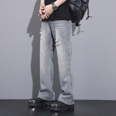 春夏新款百搭美式微喇水洗牛仔裤潮牌潮流宽松休闲微喇裤7005-P55，男装牛仔裤，电商A178