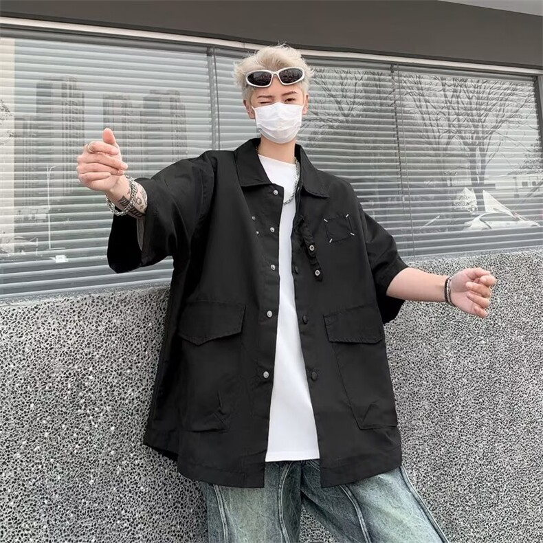 夏季五分袖青春流行潮潮流日常时尚男衬衫日系百搭新款文艺,男装衬衫,星座716-3