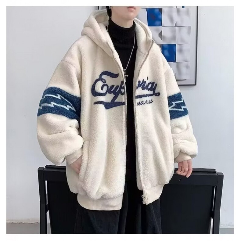 羊羔绒外套男秋冬季加厚连帽棉服青少年冬装潮牌宽松棉衣夹克,男装夹克,星座1210-1