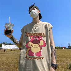 直播品质重磅纯棉220克美式印花宽松背心男女无袖t恤潮BX561P25，男装T恤，电商A486