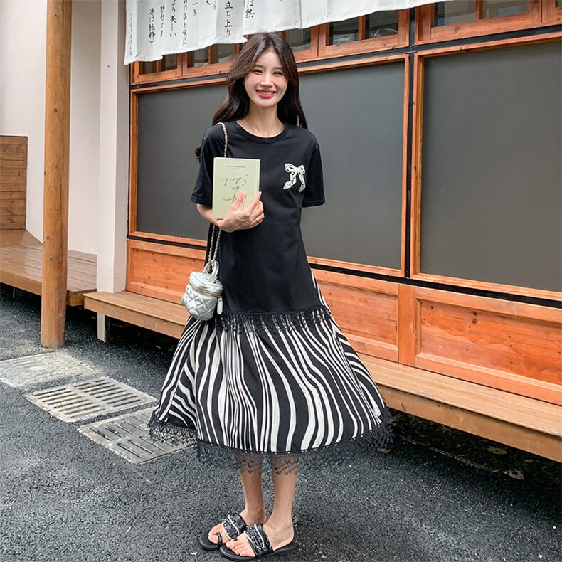 （现货）韩版宽松拼接荷叶边鱼尾T恤连衣裙88613-p115-k168,女装连衣裙,2C317A