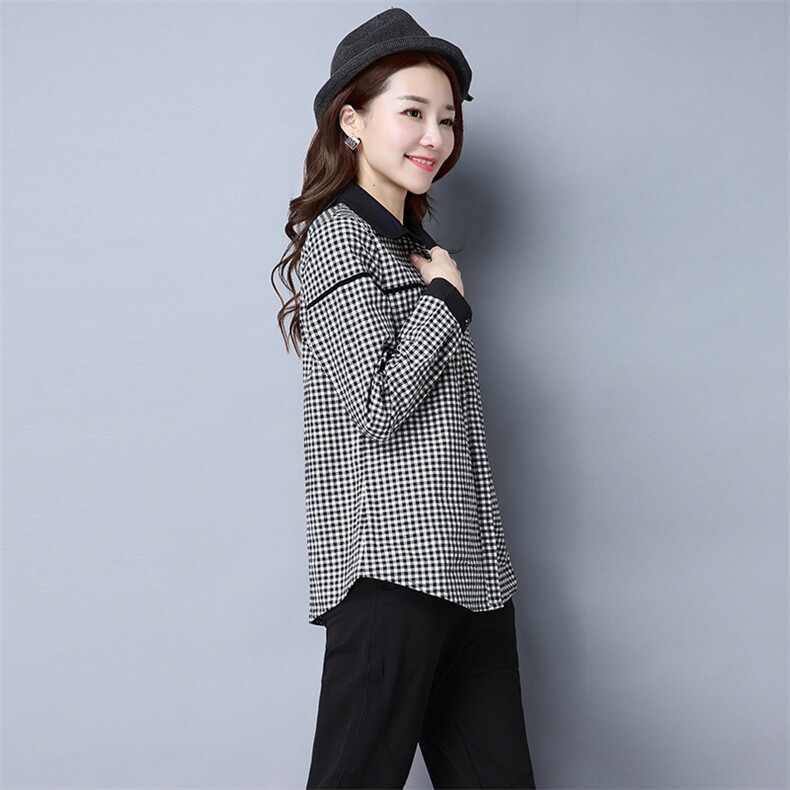 短款时尚潮流拼接格子加厚衬衫排多扣长袖2025年冬季加绒衬衣，女装衬衫，风姿绰