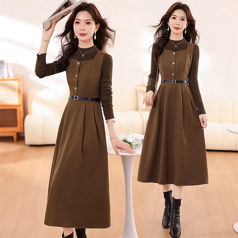 时尚气质两件套连衣裙女春秋装新款韩版修身显瘦背心裙+打底毛衣，女装套装/套裙，艾贝斯