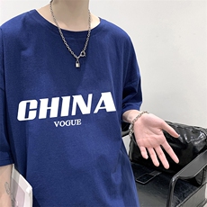 YT26001-P30亚短袖t恤男大码五分袖男宽松七分袖港风模特，男装T恤，电商A040