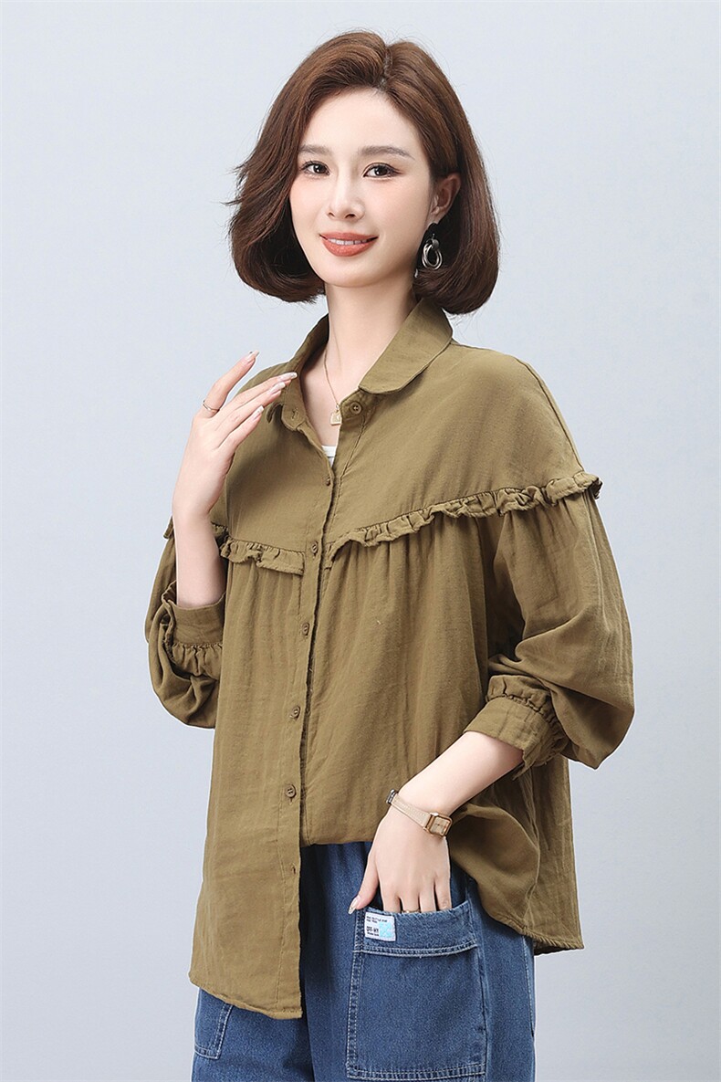 时尚宽松显瘦长袖衬衫女秋装新款韩版百搭荷叶边设计感小众上衣,女装衬衫,叶笙衣