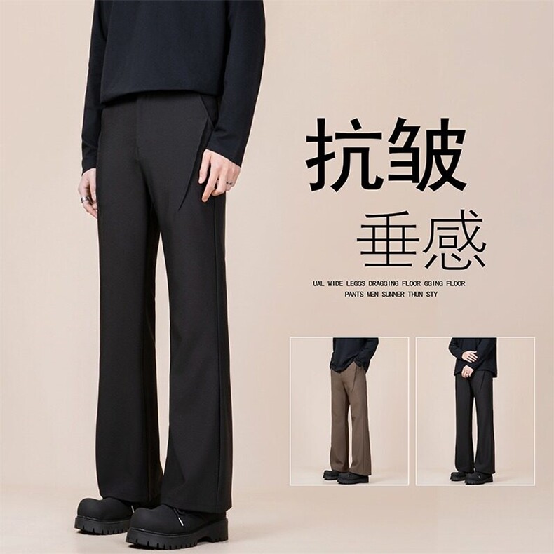 美式黑色微喇西裤男高级感垂坠感裤子修身显瘦休闲阔腿裤~CK54，男装西裤，星座601-1