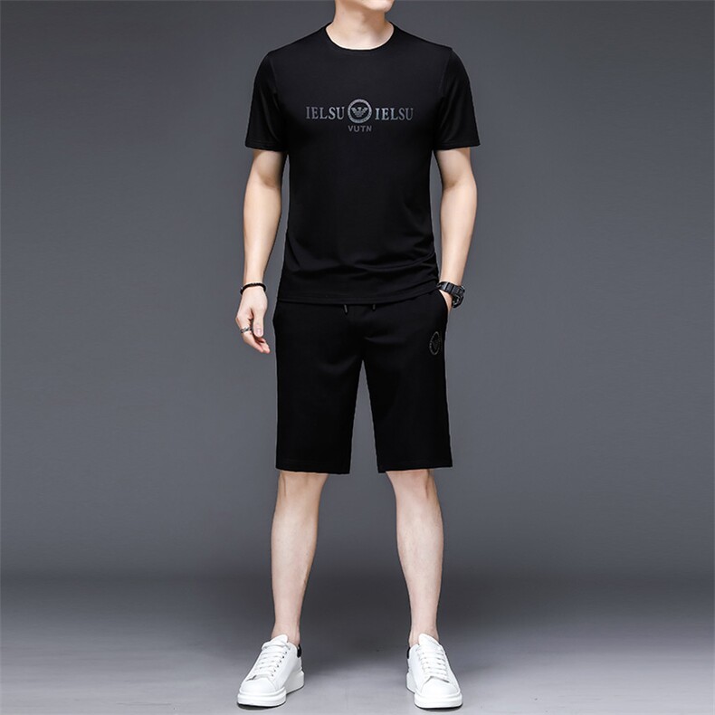 夏季休闲套装短袖t恤男短裤冰丝长裤三件套中老年男装时尚polo衫,男装休闲套装,电商B212（原钱塘6029）
