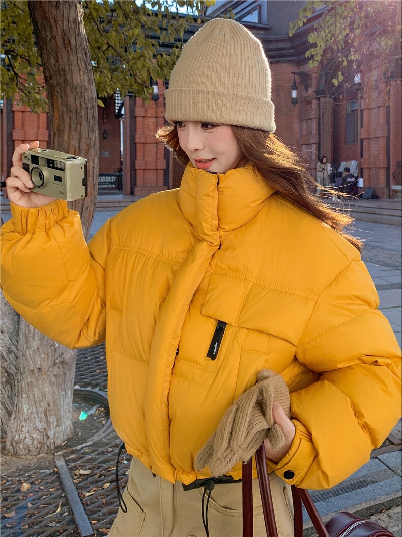 2025新款韩系羽绒服女短款小个子立领面包服加厚羽绒服外套,女装羽绒服,诺蝶