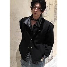 美式复古假两件卫衣男翻领简约宽松休闲百搭长袖上衣外套WA245，女装短外套，星座1116A（原606A-3）