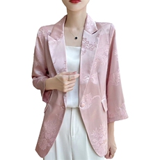 气质提花高端醋酸缎面西装外套女百搭收褶显瘦休闲西服，女装西装，朝贺羊绒
