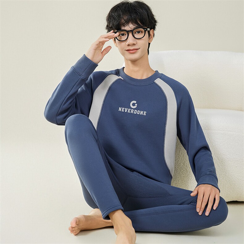 秋冬加绒加厚纯棉休闲保暖内衣套装两件套TZ3150-P75,男装休闲套装,星座310B-3
