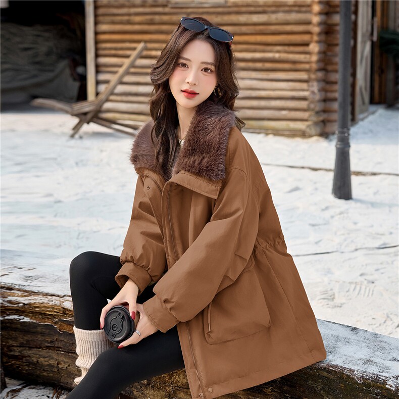 大毛领中长款收腰派克服2025年冬季新款白鸭绒保暖外套，女装派克服，贝蕾酷儿