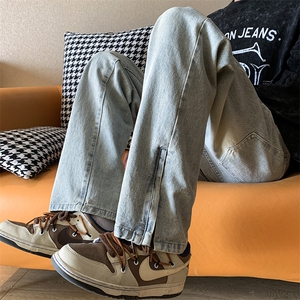 欧美hiphop阔腿牛仔裤男潮ins高街vibe宽松直筒拉链裤子N8826-P45图片