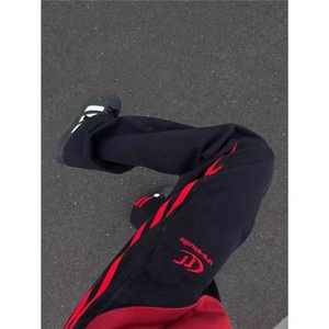 网图！现货！三条杠条纹拼接黑红撞色牛仔裤XZ503-22110特P40控78图片