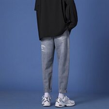 简单大码原创秋款牛仔裤男港风宽松直筒纯色休闲裤，男装牛仔裤，星座301D(原星座1004-8）