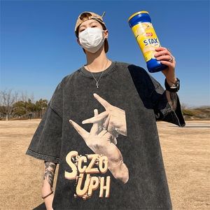 量大优 供视频 重磅美式复古蜡染水洗做旧短袖t恤SX10特P30图片