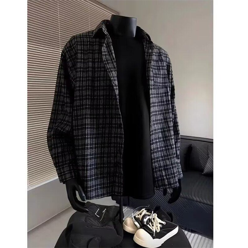 美式vintage格子衬衫男高街叠穿长袖衬衣cleanfit外套WLC400-P38,男装衬衫,星座1008