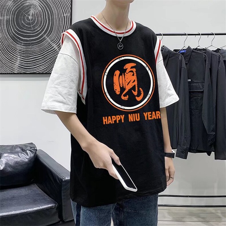 男圆领T恤宽松短袖假两件Q914P28,男装T恤,星座1116-2