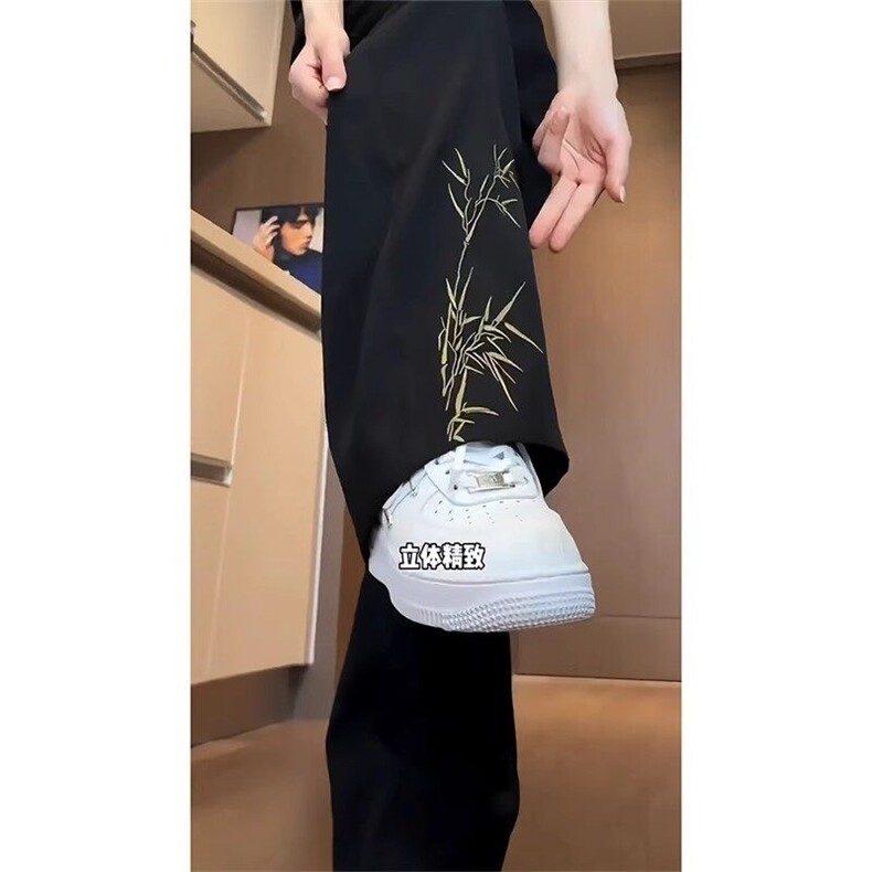 抖音品质新中式风刺绣休闲长裤K044P30,男装休闲裤,星座1904A
