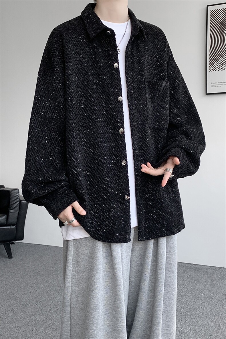 衬衫男秋季新款港风宽松大码小香风长袖衬衣CS7002-P42,男装衬衫,星座214-3