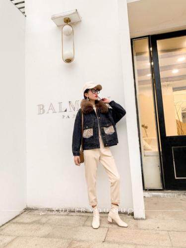 毛线口袋牛仔派克，女装，雪儿诱惑