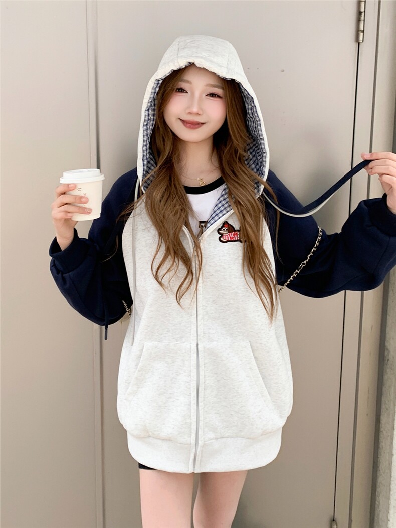 现货2026春秋季连帽外套女针织撞色可爱风学生休闲百搭外套,女装卫衣/绒衫,网红馆