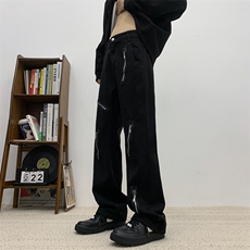 美式拉链牛仔裤男春款设计感痞帅vibe工装微喇直筒长裤6-p42，男装牛仔裤，星座1008