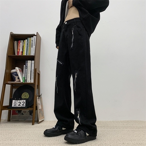 美式拉链牛仔裤男春款设计感痞帅vibe工装微喇直筒长裤6-p42图片