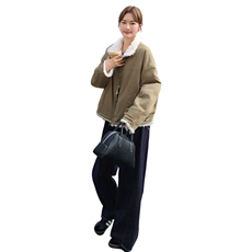 短款派克服女冬季新款韩版休闲时尚拉链仿羊羔毛内里加厚外套夹克，女装派克服，2C159